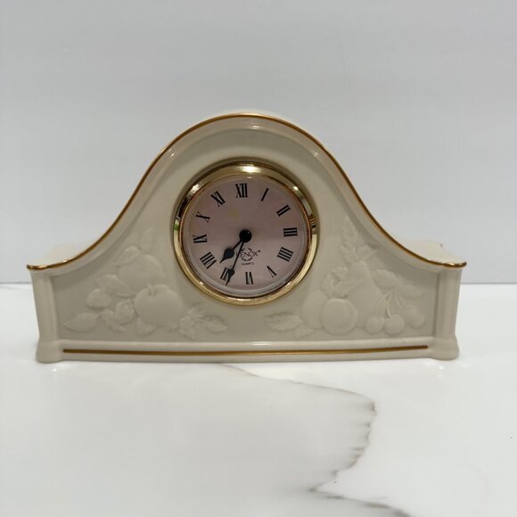 VTG Lenox Fruits of Life Mantel Clock Embossed 24K Gold Trim WORKING - Picture 1 of 12